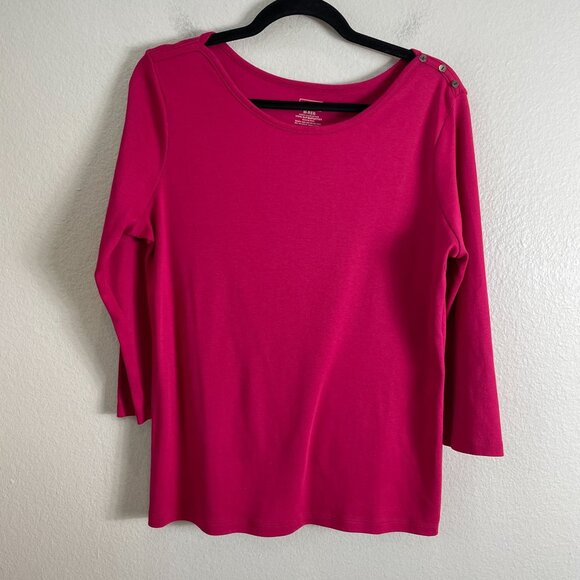 LL Bean Womens Medium Pink 100% Supima Cotton Button Shoulder Top 3/4 Sleeve - Picture 7 of 8